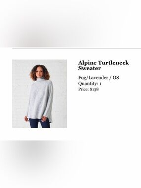 MERSEA Alpine Turtleneck Sweater - Fog/Lavender. One size. Unopened with tags.